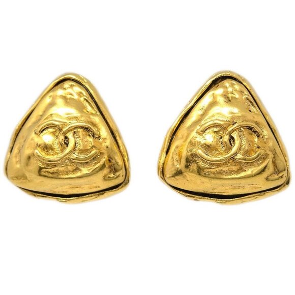 Chanel Triangle Earrings Clip-On Gold - Picture 1 of 4